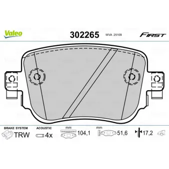 Jeu de 4 plaquettes de frein arrière VALEO 302265