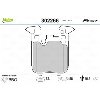 Jeu de 4 plaquettes de frein arrière VALEO 302266