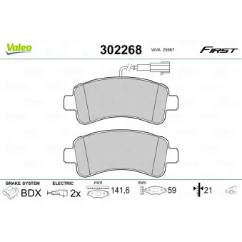 Jeu de 4 plaquettes de frein arrière VALEO 302268
