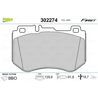 Jeu de 4 plaquettes de frein avant VALEO 302274