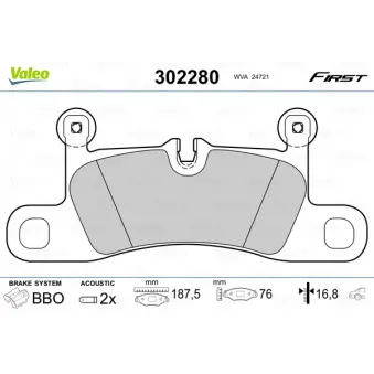 Jeu de 4 plaquettes de frein arrière VALEO 302280