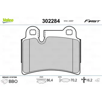 Jeu de 4 plaquettes de frein arrière VALEO 302284