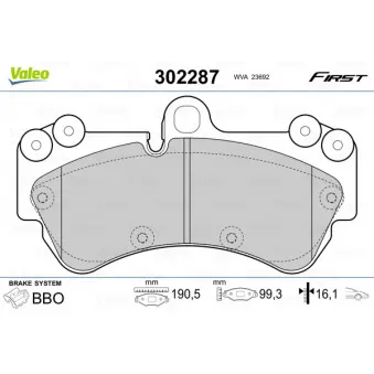 Jeu de 4 plaquettes de frein avant VALEO 302287