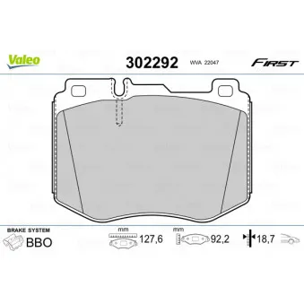 Jeu de 4 plaquettes de frein avant VALEO 302292