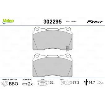Jeu de 4 plaquettes de frein avant VALEO 302295