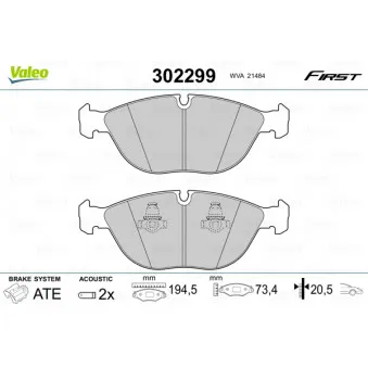 Jeu de 4 plaquettes de frein avant VALEO 302299