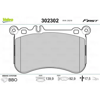 Jeu de 4 plaquettes de frein avant VALEO 302302