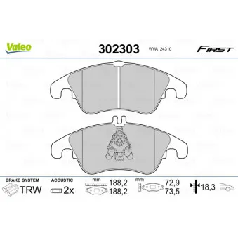 Jeu de 4 plaquettes de frein avant VALEO 302303