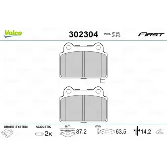 Jeu de 4 plaquettes de frein arrière VALEO 302304