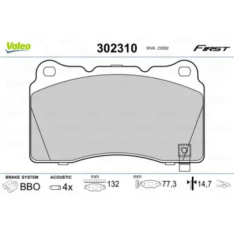Jeu de 4 plaquettes de frein avant VALEO 302310