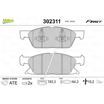 Jeu de 4 plaquettes de frein avant VALEO 302311