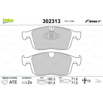 Jeu de 4 plaquettes de frein avant VALEO 302313