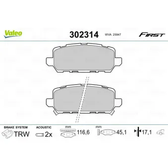 Jeu de 4 plaquettes de frein arrière VALEO 302314