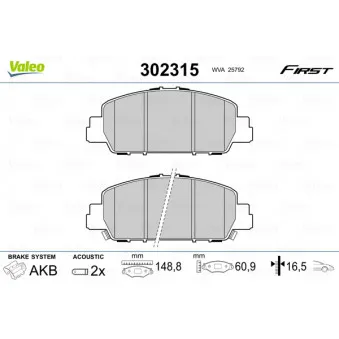 Jeu de 4 plaquettes de frein avant VALEO 302315