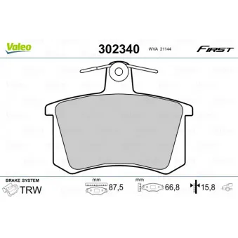 Jeu de 4 plaquettes de frein arrière VALEO 302340