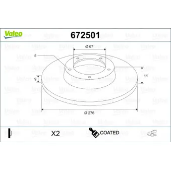 Jeu de 2 disques de frein arrière VALEO 672501