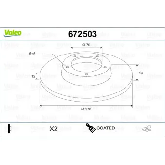 Jeu de 2 disques de frein arrière VALEO 672503