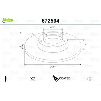 Jeu de 2 disques de frein arrière VALEO 672504