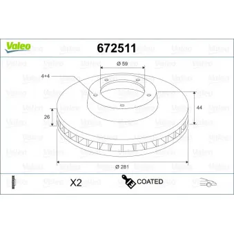 Jeu de 2 disques de frein avant VALEO 672511