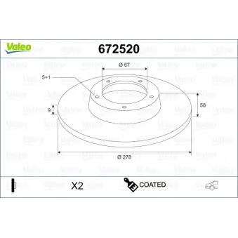 Jeu de 2 disques de frein arrière VALEO 672520