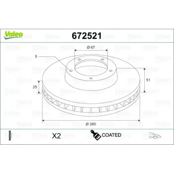 Jeu de 2 disques de frein avant VALEO 672521