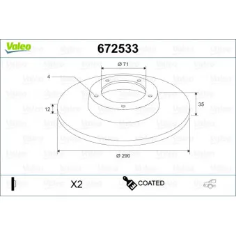 Jeu de 2 disques de frein arrière VALEO 672533
