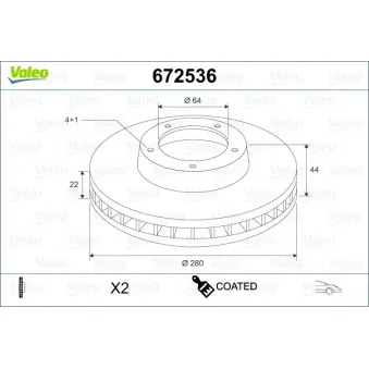 Jeu de 2 disques de frein arrière VALEO 672536