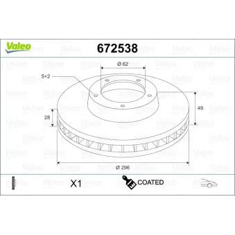 Jeu de 2 disques de frein avant VALEO 672538