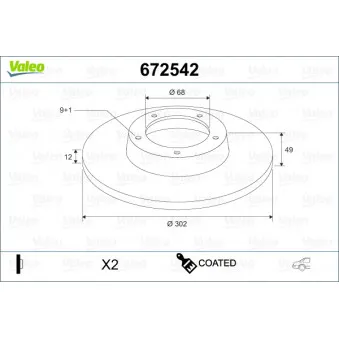 Jeu de 2 disques de frein arrière VALEO 672542
