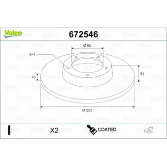 Jeu de 2 disques de frein arrière VALEO 672546