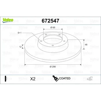 Jeu de 2 disques de frein arrière VALEO 672547