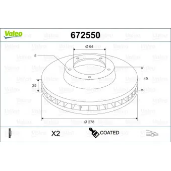 Jeu de 2 disques de frein avant VALEO 672550