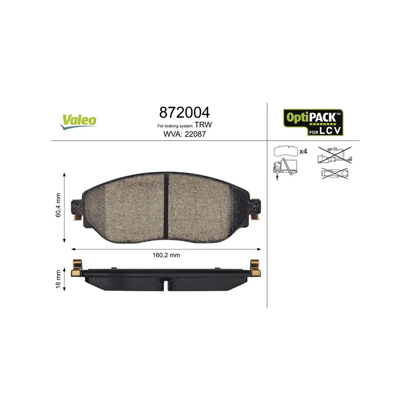 Jeu de 4 plaquettes de frein avant VALEO 872004