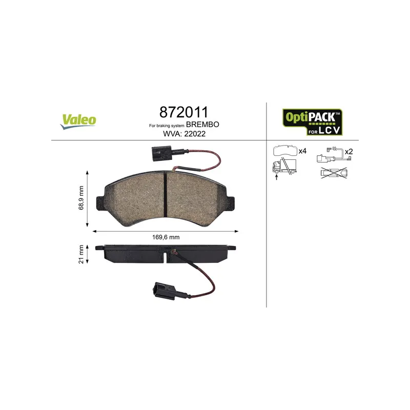 Jeu de 4 plaquettes de frein avant VALEO 872011