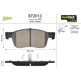 Jeu de 4 plaquettes de frein avant VALEO 872013