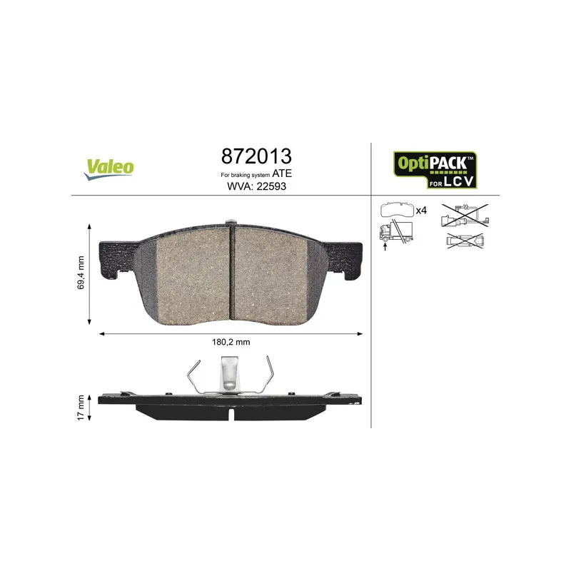 Jeu de 4 plaquettes de frein avant VALEO 872013