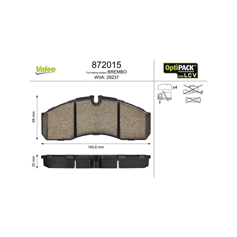 Jeu de 4 plaquettes de frein avant VALEO 872015