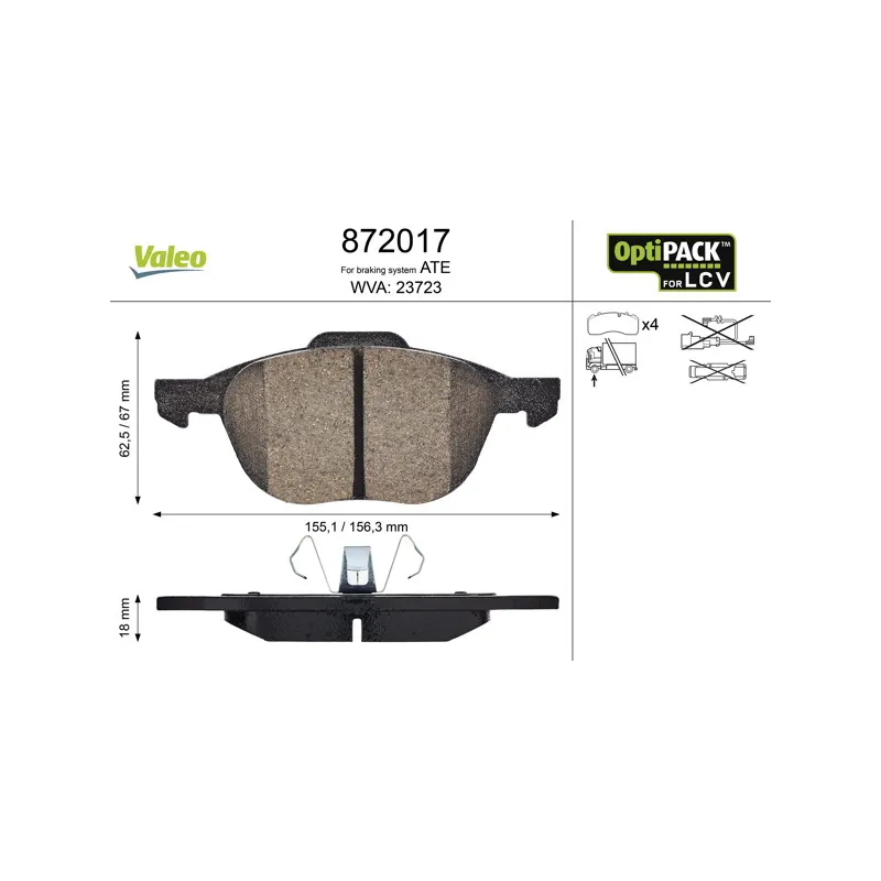 Jeu de 4 plaquettes de frein avant VALEO 872017