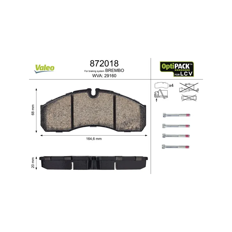 Jeu de 4 plaquettes de frein avant VALEO 872018