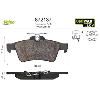 Jeu de 4 plaquettes de frein arrière VALEO 872137