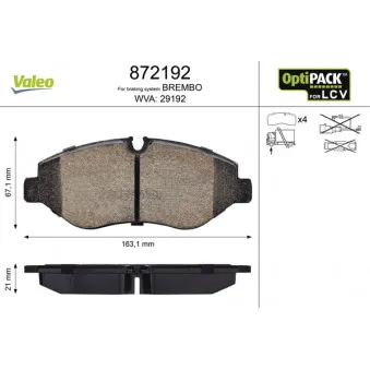 Jeu de 4 plaquettes de frein avant VALEO 872192