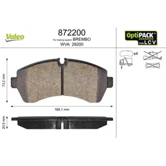 Jeu de 4 plaquettes de frein avant VALEO 872200