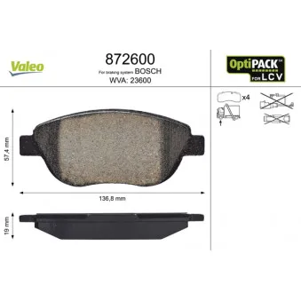 Jeu de 4 plaquettes de frein avant VALEO 872600