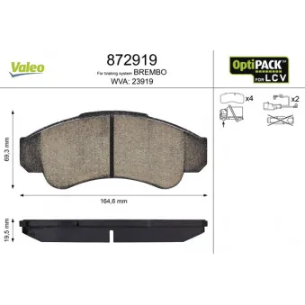 Jeu de 4 plaquettes de frein avant VALEO 872919