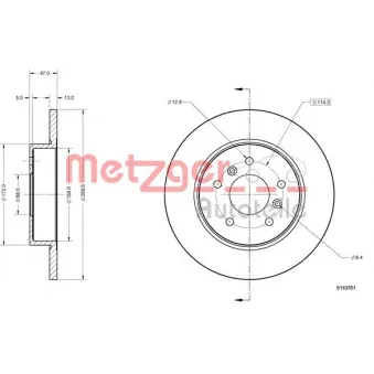 Jeu de 2 disques de frein arrière METZGER 6110761