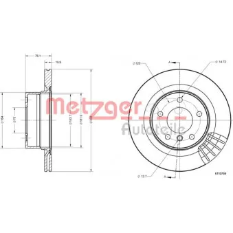 Jeu de 2 disques de frein arrière METZGER 6110769