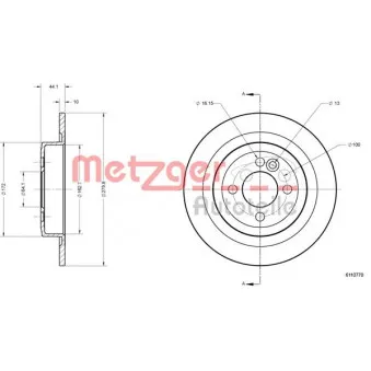 Jeu de 2 disques de frein arrière METZGER 6110770