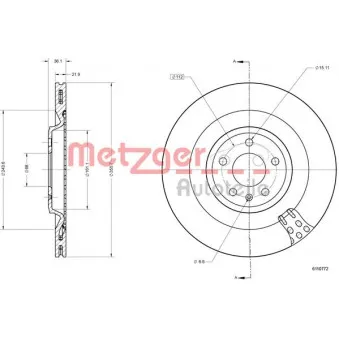 Jeu de 2 disques de frein arrière METZGER 6110772