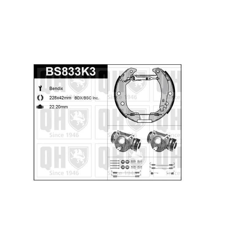 Kit de freins, freins à tambours QUINTON HAZELL BS833K3
