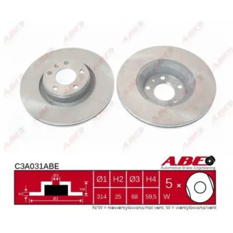 Jeu de 2 disques de frein avant ABE C3A031ABE